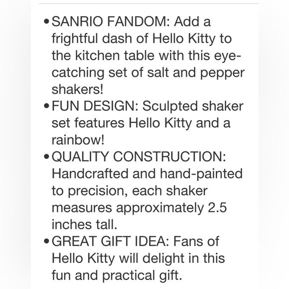 BNWT HELLO KITTY CERAMIC SALT & PEPPER SHAKER SET “GOOD VIBES” RAINBOW DESIGN - Picture 7 of 7